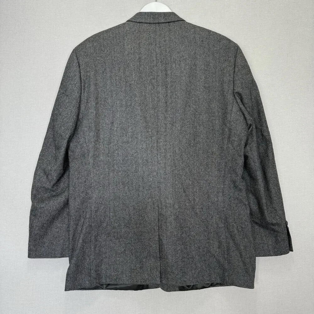 Lauren Ralph Lauren‎ Herringbone Blazer Mens 46R Wool Cashmere Gray Old Money